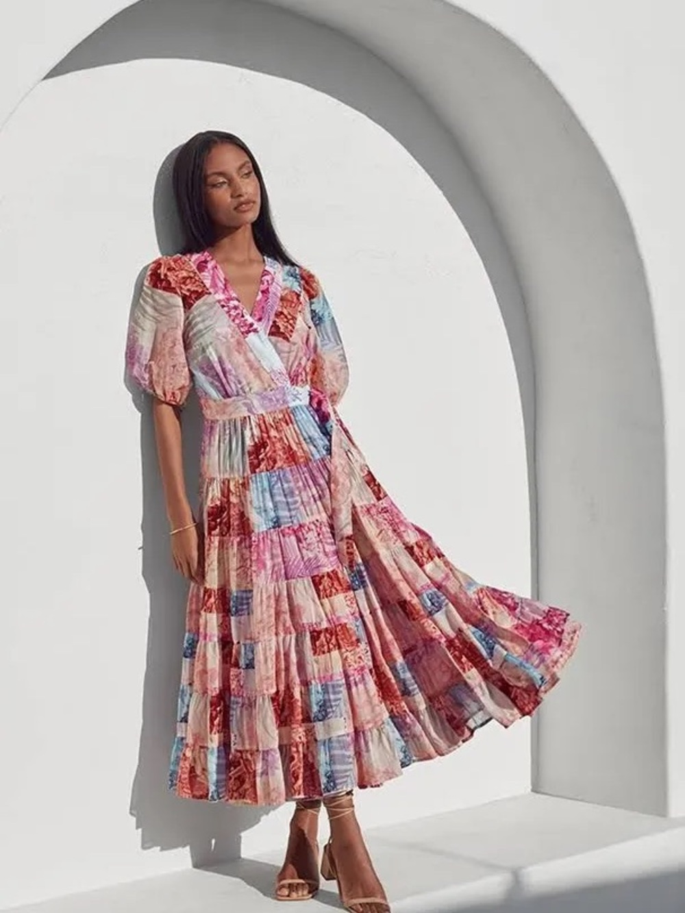 JOHNNY WAS Annalise Midi Dress Silk-Blend Floral Patchwork Print 2-Pcs MSRP $620
